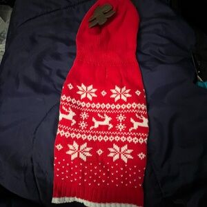 𝓝𝓦𝓞𝓣 Red Knit Winter Hood with Reindeer Pattern